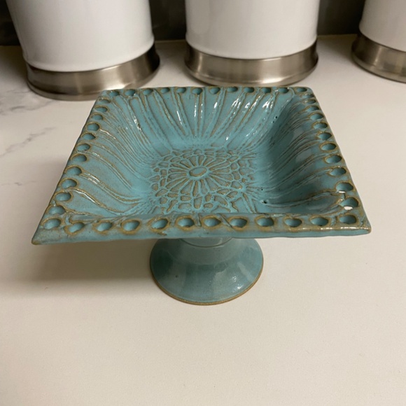 Art Pottery Handmade Jewelry Earring Stand Organizer Dish Signed T Shea - Picture 4 of 6